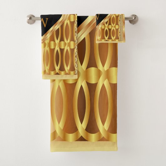 エレガントモノグラムの金ゴールドハート バスタオルセット (インサイチュ)