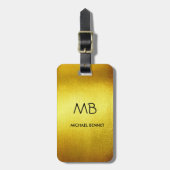 エレガントモノグラムの金ゴールドブラシ付きメタリック荷物 ラゲッジタグ (正面縦)