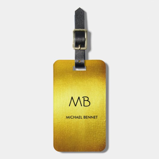 エレガントモノグラムの金ゴールドブラシ付きメタリック荷物 ラゲッジタグ (正面縦)