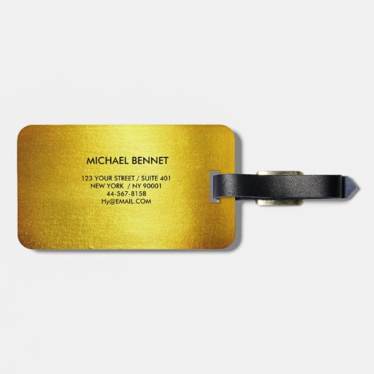 エレガントモノグラムの金ゴールドブラシ付きメタリック荷物 ラゲッジタグ (裏面横)