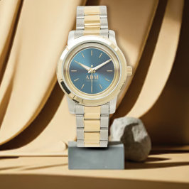 エレガントモノグラムの金ゴールドブルーメタリックウォッチ 腕時計