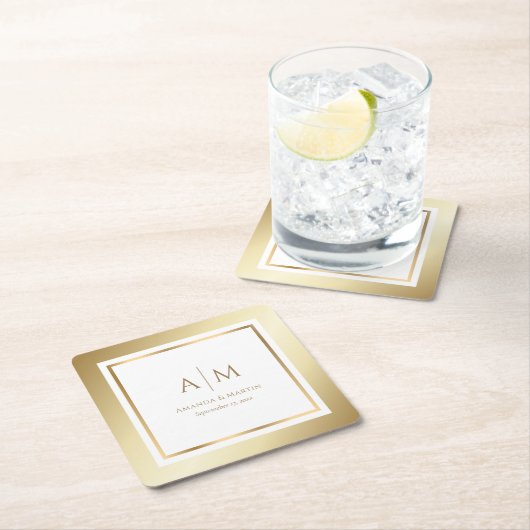 エレガントモノグラムの金ゴールド スクエアペーパーコースター (インサイチュ)