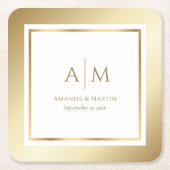 エレガントモノグラムの金ゴールド スクエアペーパーコースター (正面)