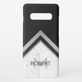 エレガントモノグラムのGeometric Black Silver Marble iPhone 16ケース