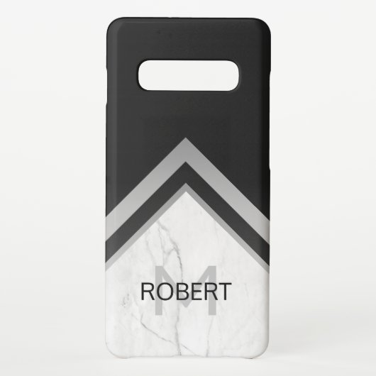 エレガントモノグラムのGeometric Black Silver Marble iPhone 16ケース (裏面)