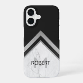 エレガントモノグラムのGeometric Black Silver Marble iPhone 16ケース