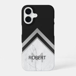 エレガントモノグラムのGeometric Black Silver Marble iPhone 16ケース