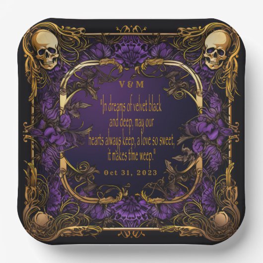 エレガントモノグラムのLove Spell Gothic 結婚's ペーパープレート (正面)