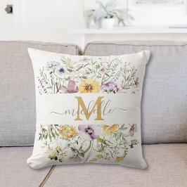 エレガントモノグラムカラフルワイルドフラワーガーデンフローラ クッション