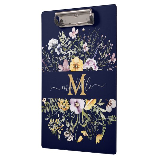 エレガントモノグラムカラフルワイルドフラワーガーデンフローラ クリップボード (左)