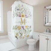 エレガントモノグラムカラフルワイルドフラワーガーデンフローラ シャワーカーテン (インサイチュ)
