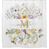 エレガントモノグラムカラフルワイルドフラワーガーデンフローラ シャワーカーテン (正面)