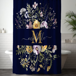 エレガントモノグラムカラフルワイルドフラワーガーデンフローラ シャワーカーテン