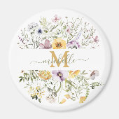 エレガントモノグラムカラフルワイルドフラワーガーデンフローラ マグネット (正面)