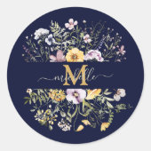 エレガントモノグラムカラフルワイルドフラワーガーデンフローラ ラウンドシール (正面)