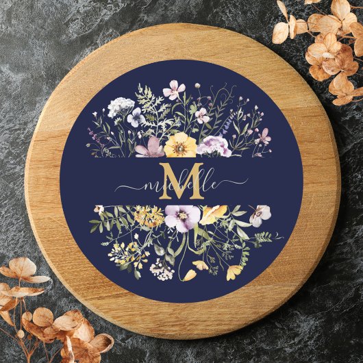 エレガントモノグラムカラフルワイルドフラワーガーデンフローラ ラウンドシール