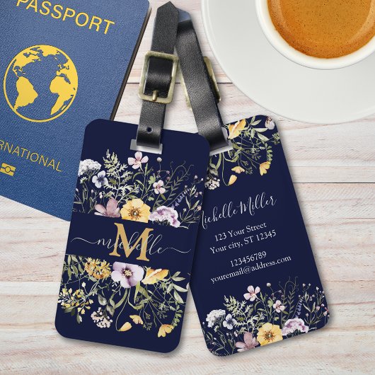 エレガントモノグラムカラフルワイルドフラワーガーデンフローラ ラゲッジタグ