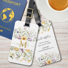 エレガントモノグラムカラフルワイルドフラワーガーデンフローラ ラゲッジタグ