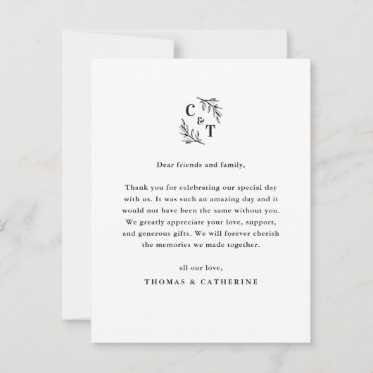 エレガントモノグラムグ葉リーズの結婚写真 サンキューカード (裏面)