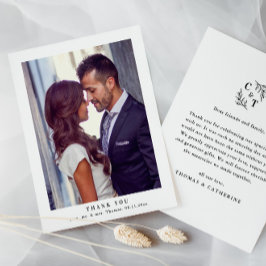 エレガントモノグラムグ葉リーズの結婚写真 サンキューカード