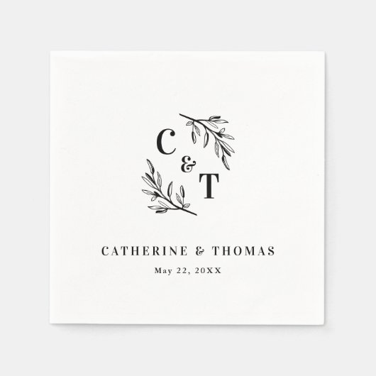 エレガントモノグラムグ葉リー結婚ズ スタンダードカクテルナプキン (正面)