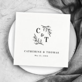 エレガントモノグラムグ葉リー結婚ズ スタンダードカクテルナプキン