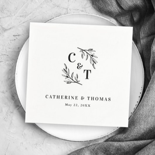 エレガントモノグラムグ葉リー結婚ズ スタンダードカクテルナプキン