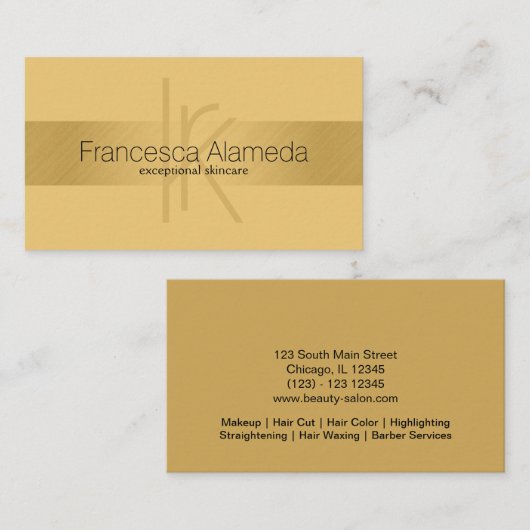 エレガントモノグラムフェイク金ゴールドモダンゴールデンストライプの 名刺 (正面/裏面)