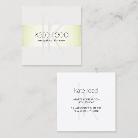 エレガントモノグラムモダンフェイクライムグリーン箔 スクエア名刺 (正面/裏面)