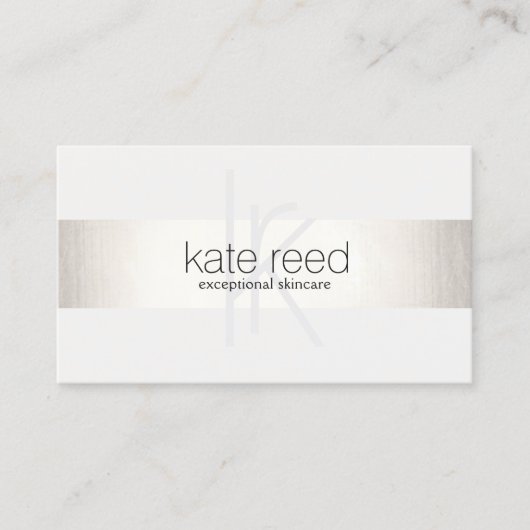 エレガントモノグラムモダン白フェイク銀ストライプの 名刺 (正面)