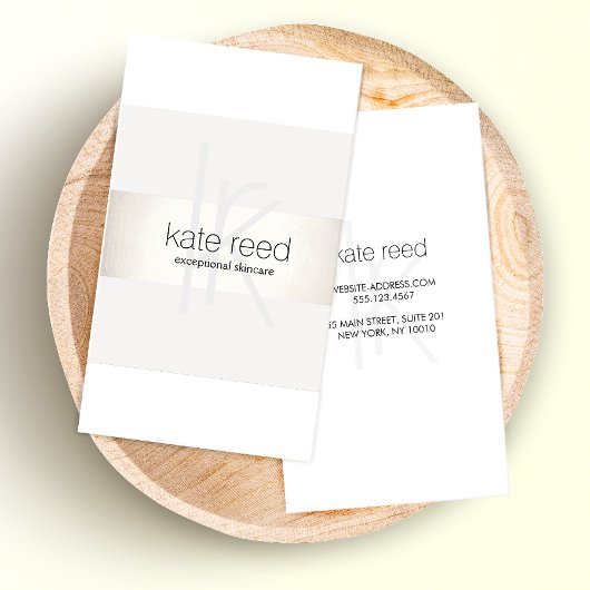 エレガントモノグラムモダン白フェイク銀ストライプの 名刺