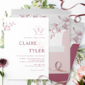 エレガントモノグラムモダン・ブルゴーニュ結婚ー 招待状