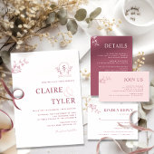 エレガントモノグラムモダン・ブルゴーニュ結婚ー 招待状