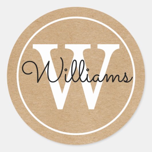 エレガントモノグラム名ク素朴ラフト ラウンドシール (正面)