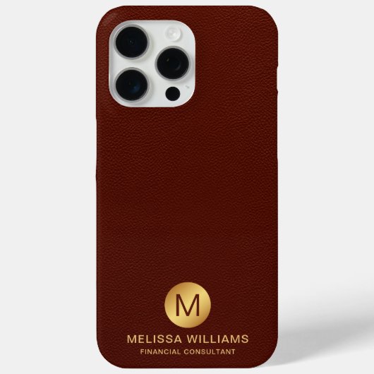 エレガントモノグラム名フェイクレッドレザー&金ゴールド Case-Mate iPhoneケース (裏面)