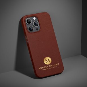 エレガントモノグラム名フェイクレッドレザー&金ゴールド iPhone 15 PRO MAXケース