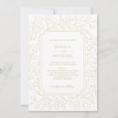 エレガントモノグラム白金ゴールドクラシックフローラ結婚ズ 招待状 (正面)