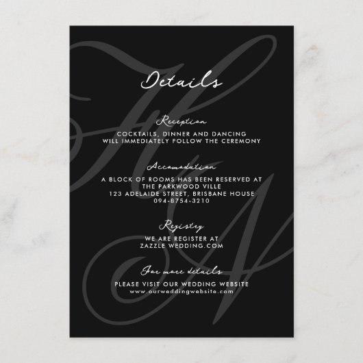 エレガントモノグラム結婚スクリプトの詳細 エンクロージャーカード (正面)