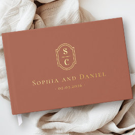 エレガントモノグラム結婚テラコッタの名前の日付 ゲストブック