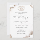 エレガントモノグラム自然、トーン水の色結婚、 招待状 (正面)
