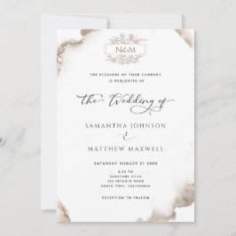 エレガントモノグラム自然、トーン水の色結婚、 招待状