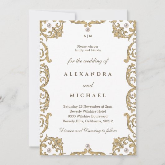 エレガントモノグラム華美ヴィンビクトリアンテージ結婚式 招待状 (正面)