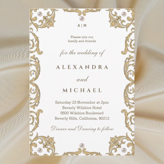 エレガントモノグラム華美ヴィンビクトリアンテージ結婚式 招待状