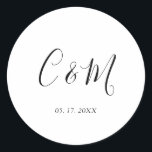 エレガントモノグラム黒と白結婚の ラウンドシール<br><div class="desc">エレガントなウェディングステッカー</div>