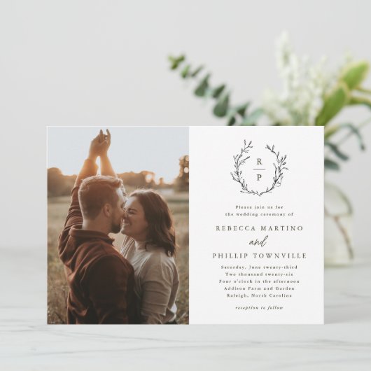 エレガントモノグラム黒フォーマル白結婚の 招待状 (スタンド正面)