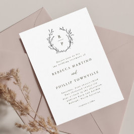 エレガントモノグラム黒フォーマル白結婚の 招待状