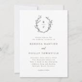 エレガントモノグラム黒フォーマル白結婚の 招待状 (正面)