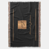 エレガントモノグラム黒金ゴールド名スクリプトモダン スローブランケット (正面縦)