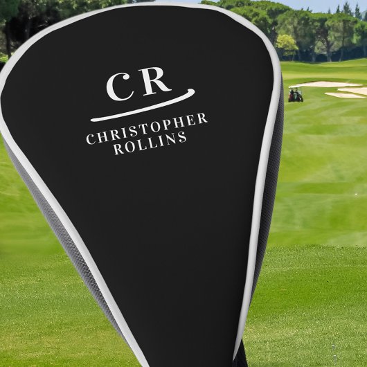 エレガントモノグラモダンムイニシャル名カスタム黒 ゴルフヘッドカバー