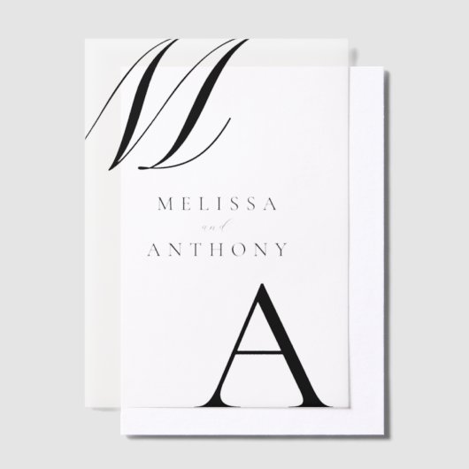 エレガントモノグラモダンムミニマル結婚リスト ベラム紙招待状 (オフセット)